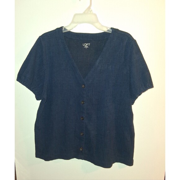 Loft Navy Short Sleeve V-neck Blouse Sz XL - Picture 1 of 2